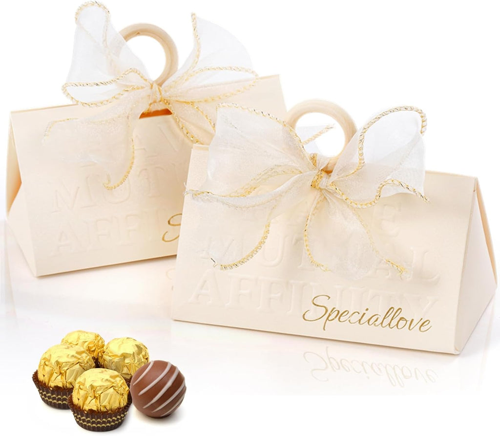 30 Pack Wedding Favor Boxes, Small Gift Boxes for Guest with Handle, White Elegant Chocolate Treat Candy Boxes with