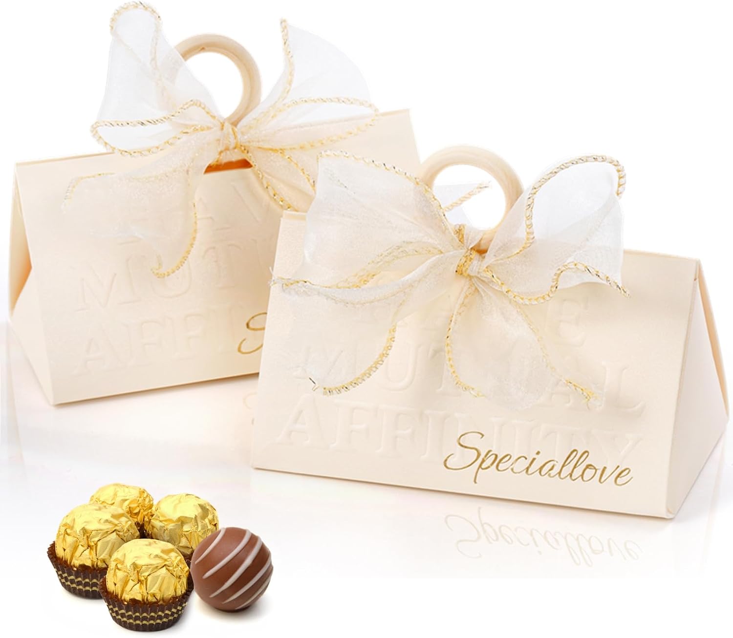 30 Pack Wedding Favor Boxes, Small Gift Boxes for Guest with Handle, White Elegant Chocolate Treat Candy Boxes with