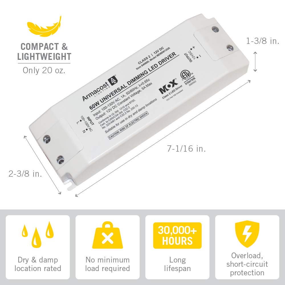 60-Watt Universal Dimmable 12V DC LED Driver TRIAC 840600