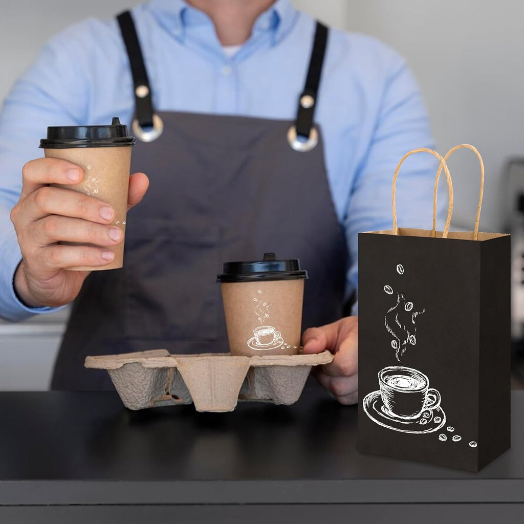 Black Paper Bags with Handles, 100Pcs 5.25x3.25x8.25'' Kraft Bags