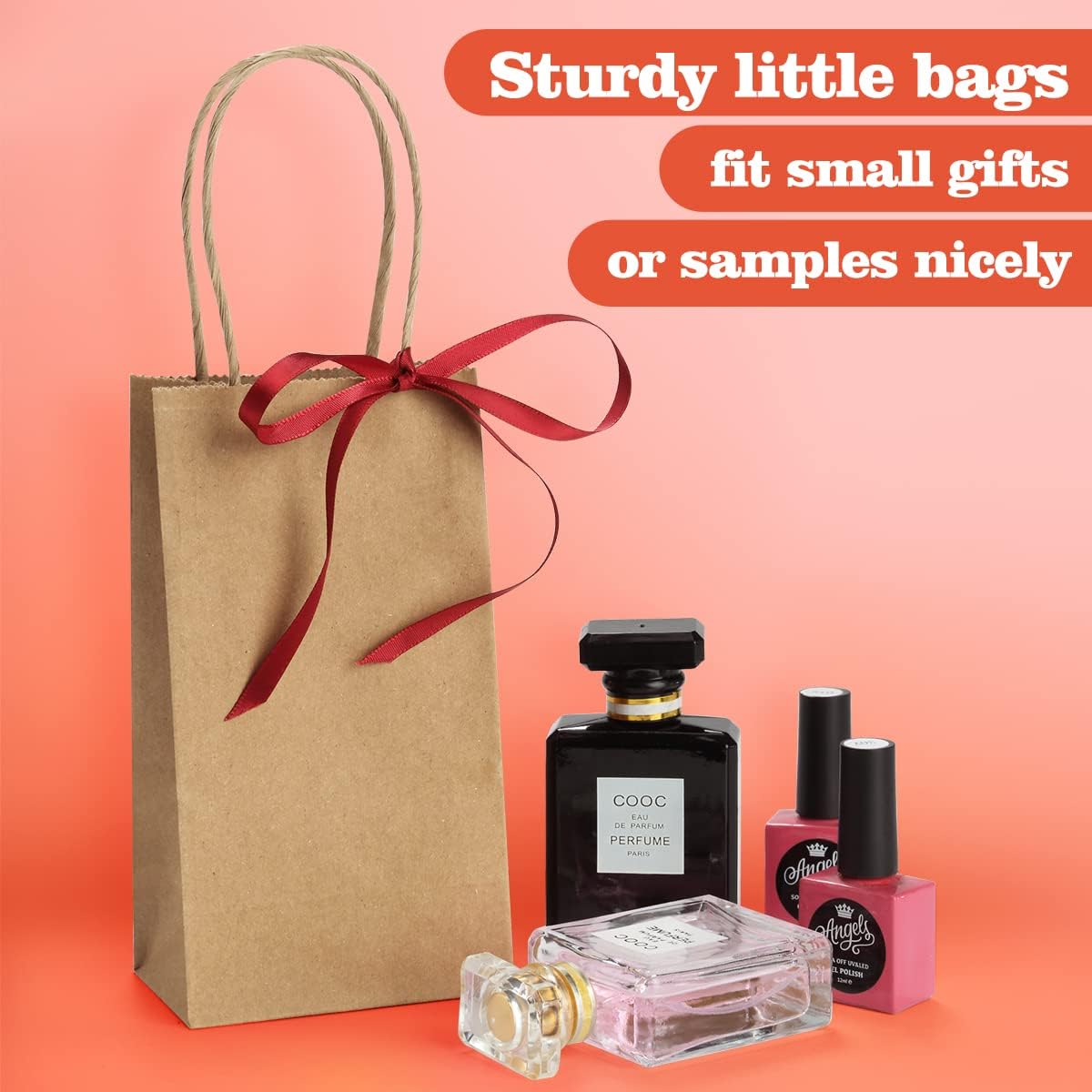 Kraft Brown Gift Bags with Handles Bulk 200 Pack 3.5x2.4x6.7 Inch