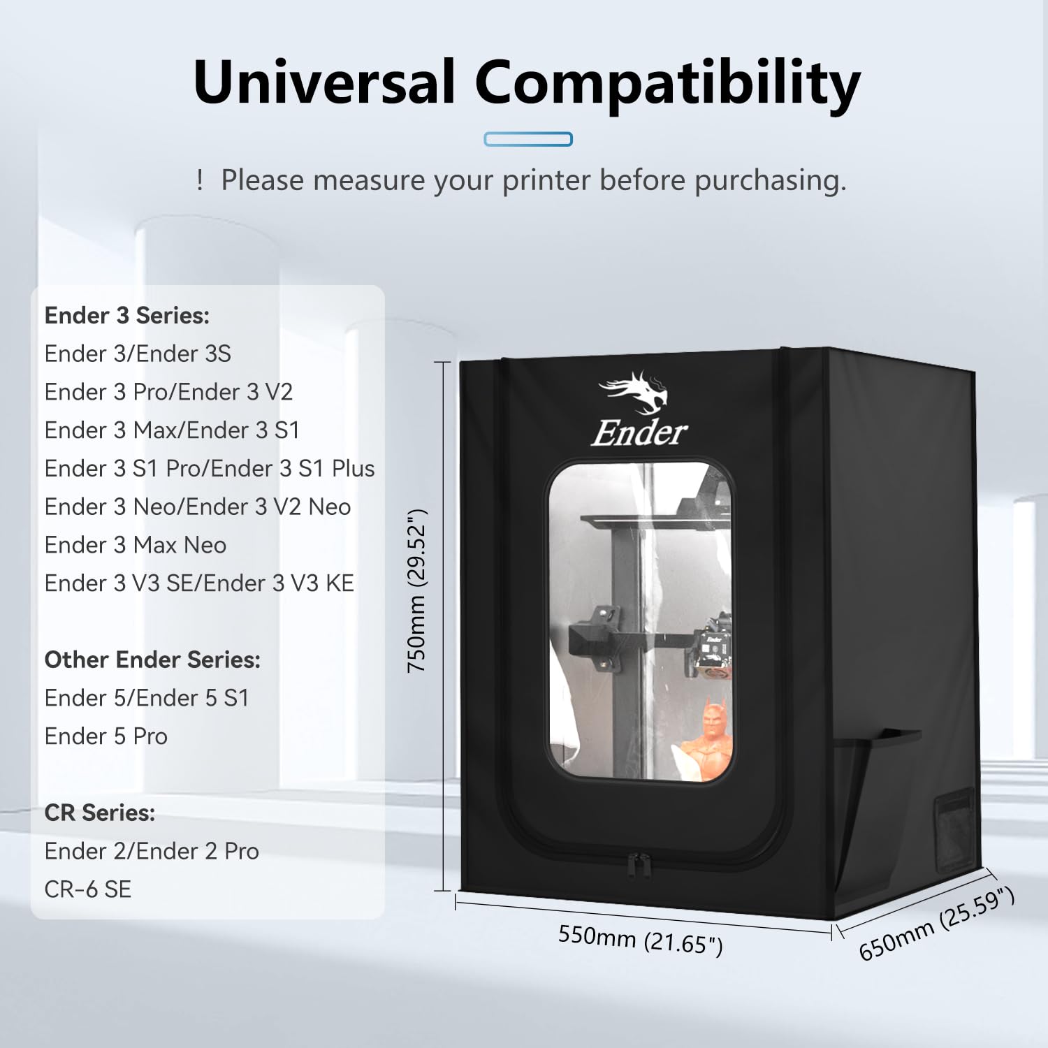 Official 3D Printer Enclosure with Fan Interface, 550 * 650 * 750mm Fireproof Dustproof Constant Temperature