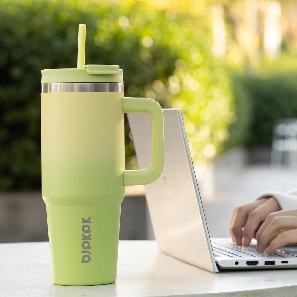 40 oz Insulated Tumbler with Handle & Straw, Stainless Steel | Double Wall Vacuum Insulation, Leak Proof, BPA Free