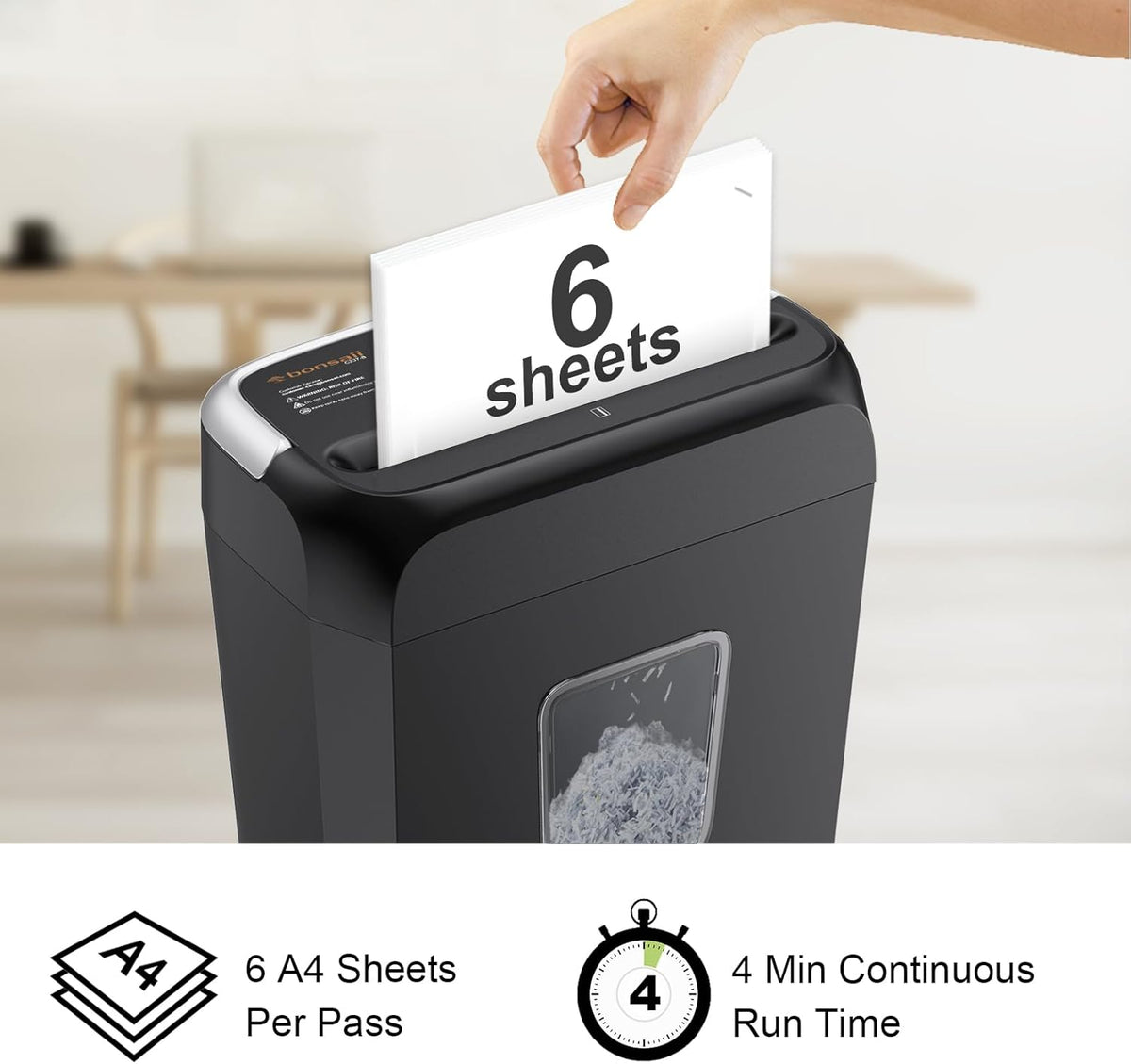 6-Sheet Cross Cut Paper Shredder for Home, 3.4 Gal Bin | P-4 Security Level, Shreds Credit Cards, Staples & Paper