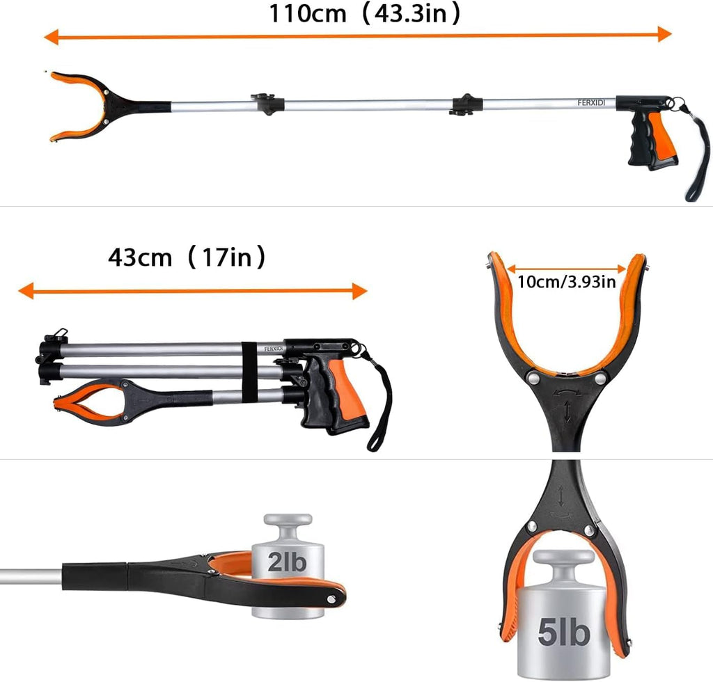 43" Foldable Grabber Reacher Tool,2pcs Reacher Grabber Pickup Tool,Gripper Reacher Grabber Tool with Rotating