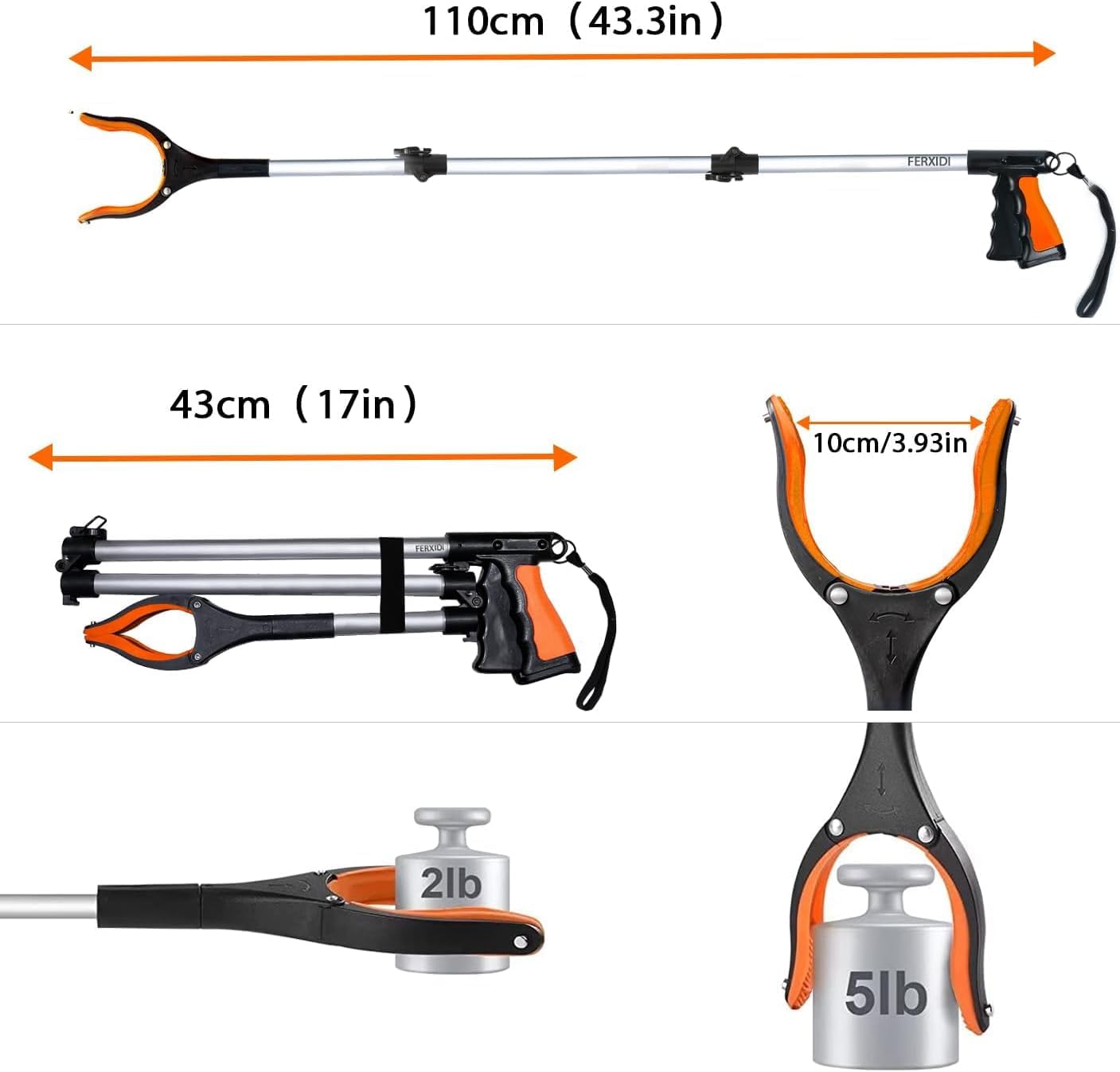 43" Foldable Grabber Reacher Tool,2pcs Reacher Grabber Pickup Tool,Gripper Reacher Grabber Tool with Rotating