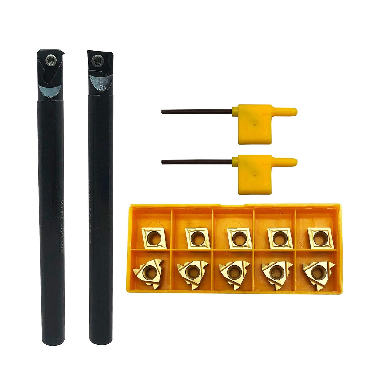 12pcs 1/2in Shank Indexable Boring Bars Turning Tool Holder S12M-SCLCR09 SNL0013M16 with Indexable Carbide Turning Insert CCMT32.51 and Threading Inserts 16ER AG60