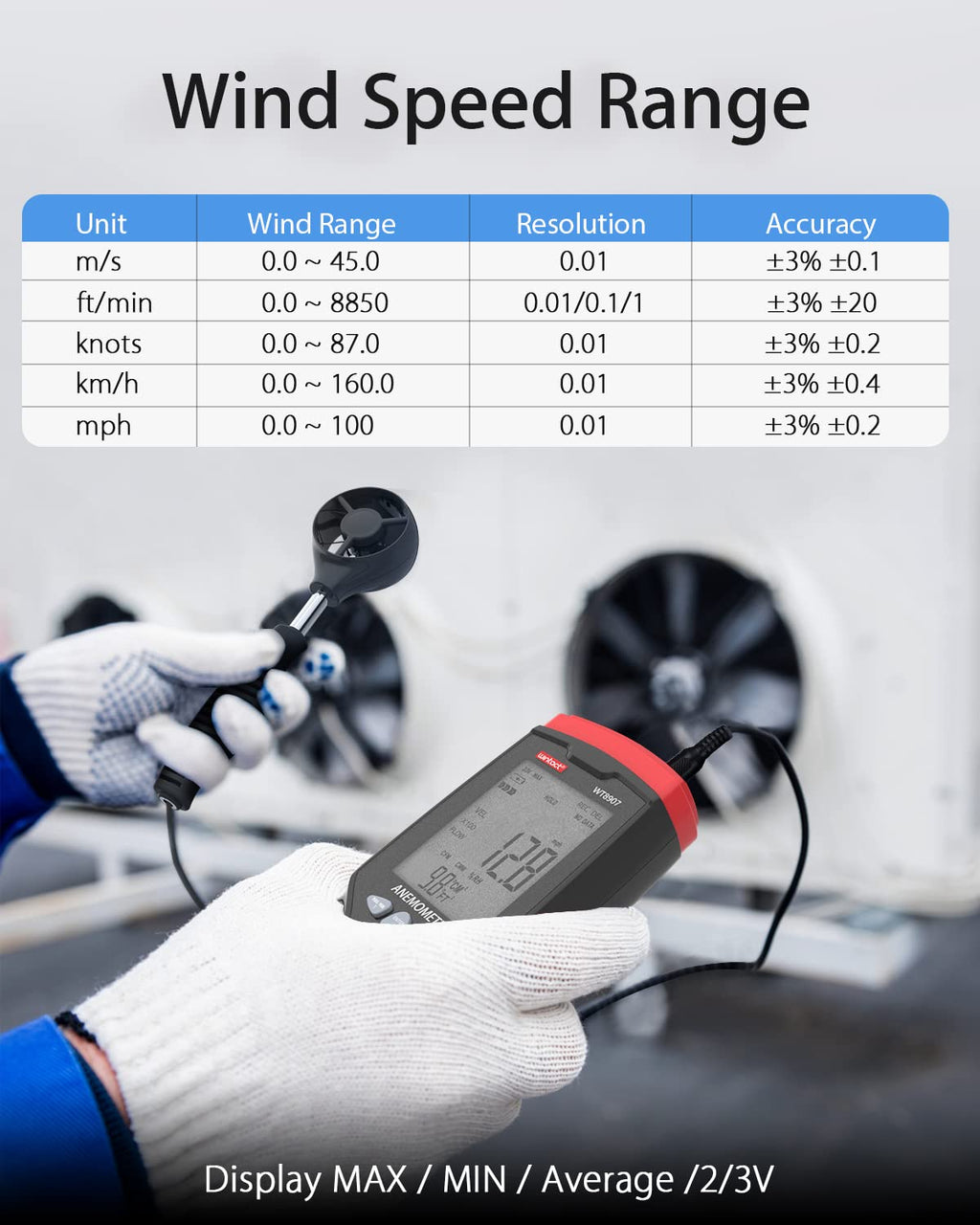 Wintact Digital Anemometer CFM/CMM, Wind Speed Meter