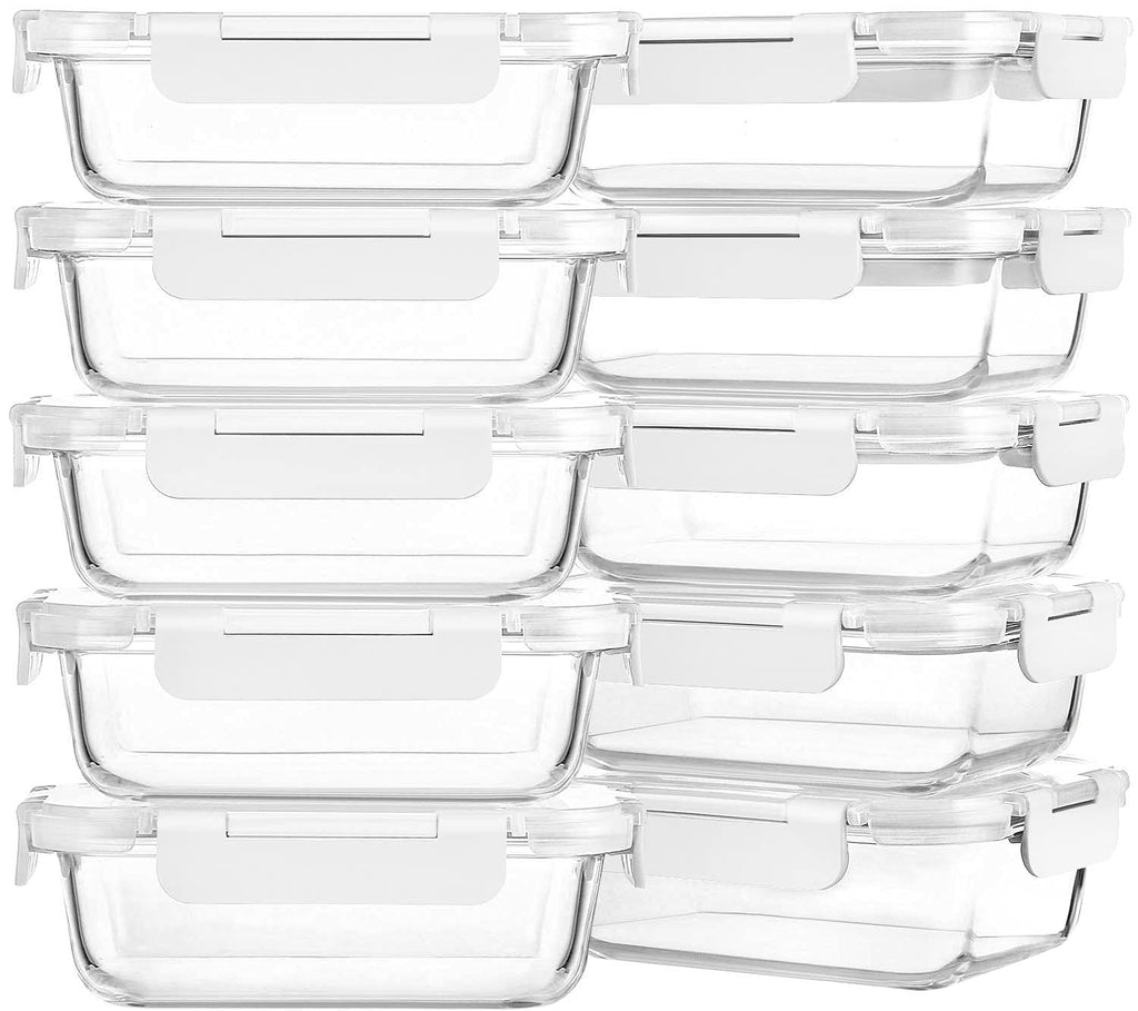 10 Pack,22 oz Glass Food Storage Containers with lids, White
