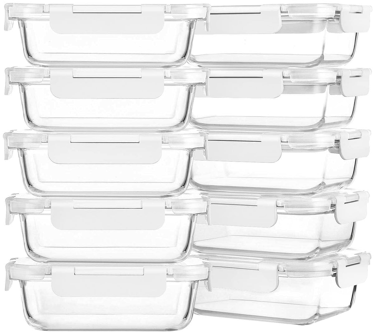 10 Pack,22 oz Glass Food Storage Containers with lids, White
