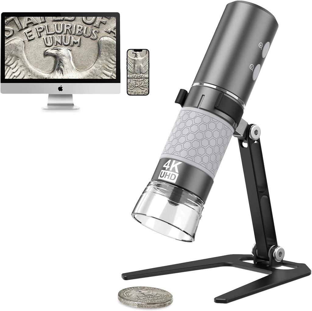 4K Digital Microscope for iPhone Android Phone and Windows Mac PC | 3840x2160p Wireless Handheld Microscope Camera