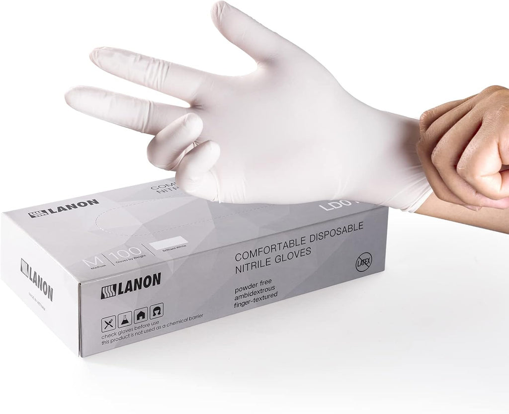 LANON Food Safe White Disposable Nitrile Gloves,Cooking Gloves,Medium