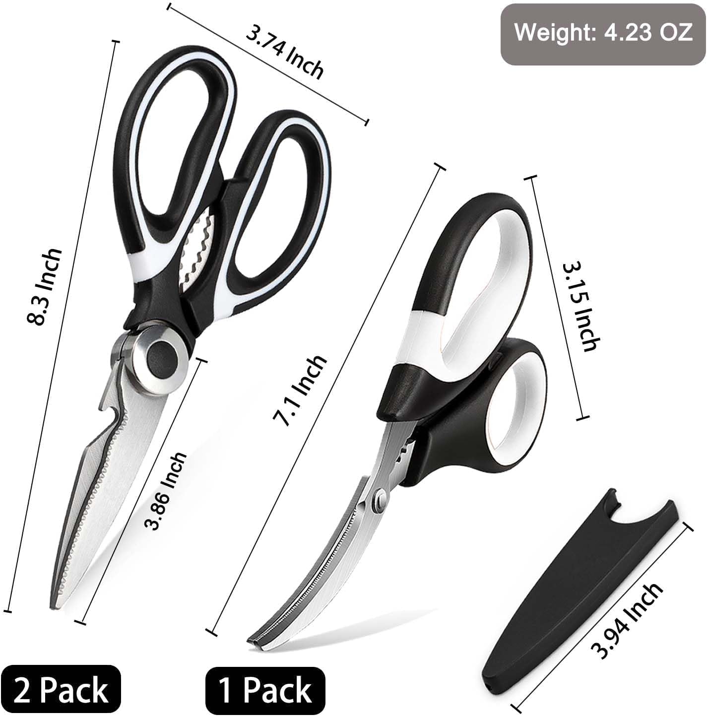 3 Pack Kitchen Scissors & Seafood Scissors Set, Sharp Kitchen Shears | All Purpose Stainless Steel Heavy Duty for