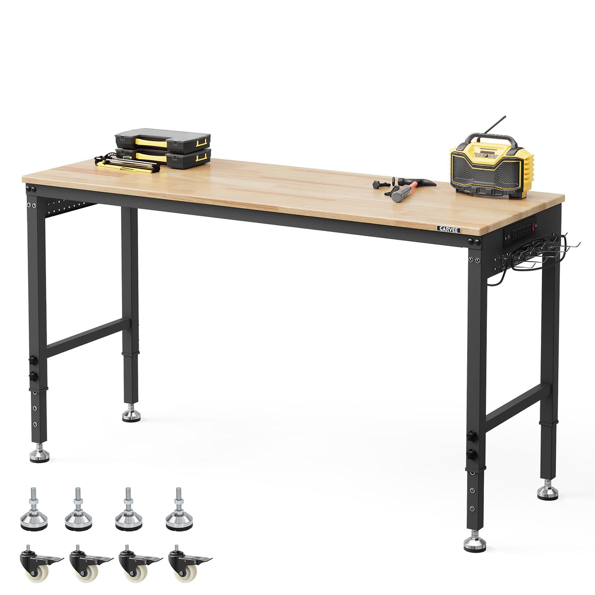 60 x 22 Inch Heavy-Duty Adjustable Height Workbench - 2000 LB Capacity Garage Work Table with Power Outlets, Locking
