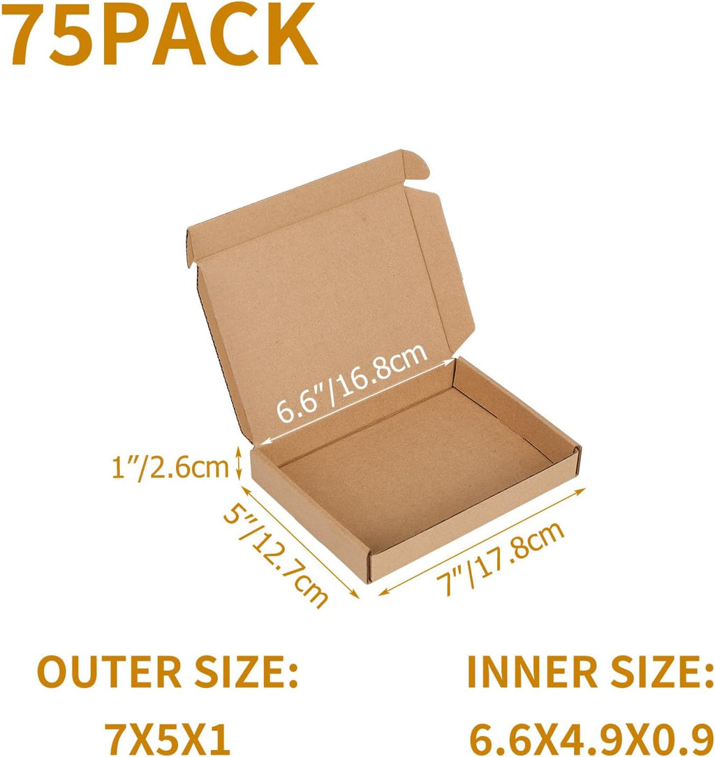 75 Pack 7x5x1 inch Small Shipping Boxes, Brown Mailing Boxes