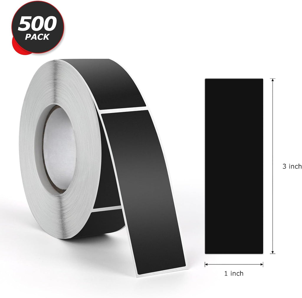 Black Rectangle Labels 3" x 1" Color Coding Stickers Roll 500 Pcs