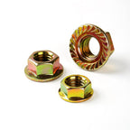 M10-1.5mm Anti-Loosening Serrated Hex Flange Lock Nuts (Yellow Zinc Plated, Full Thread) - 20 Pcs
