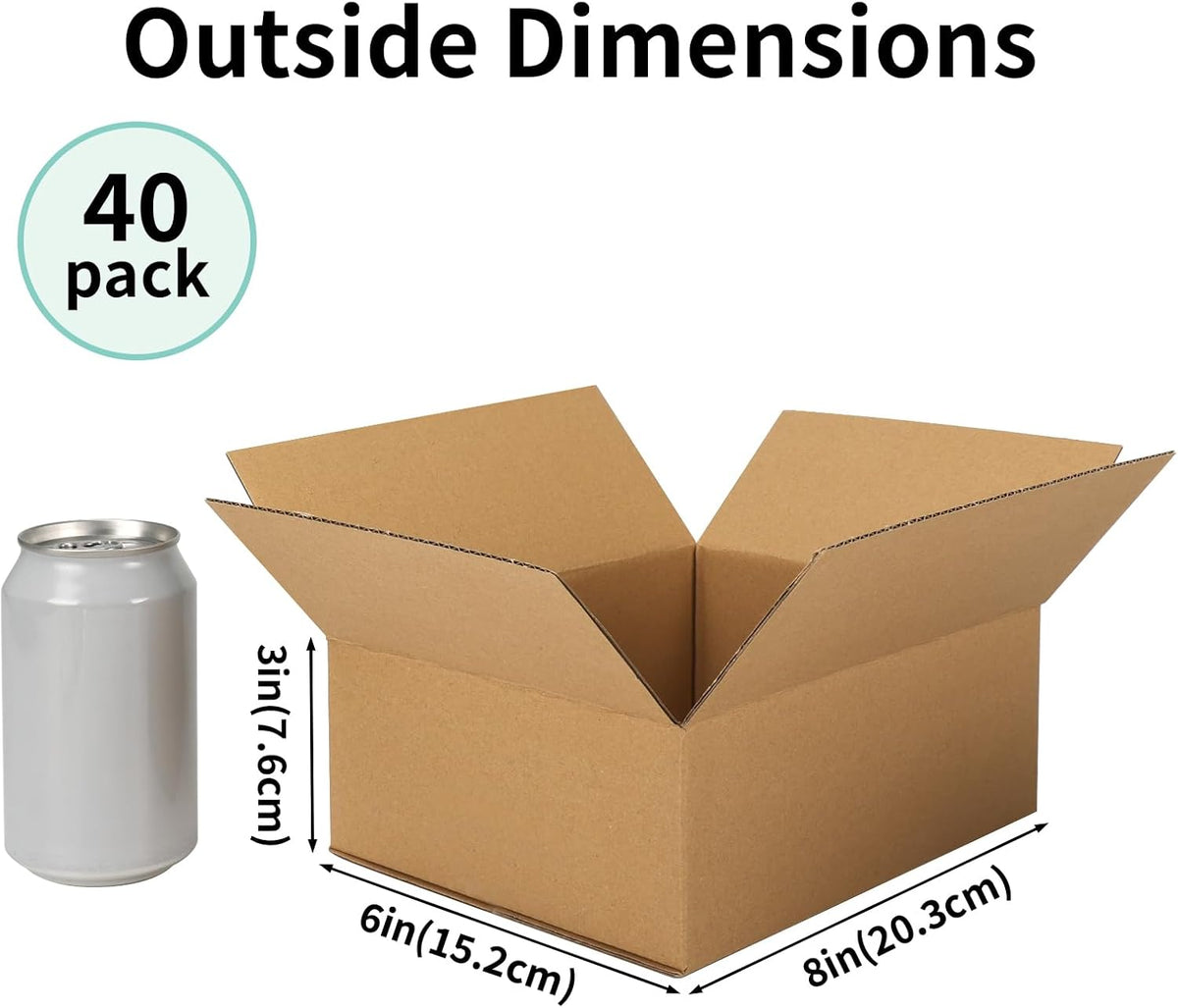 40 Packs 8x6x3 Shipping Boxes, Brown Mailing Boxes
