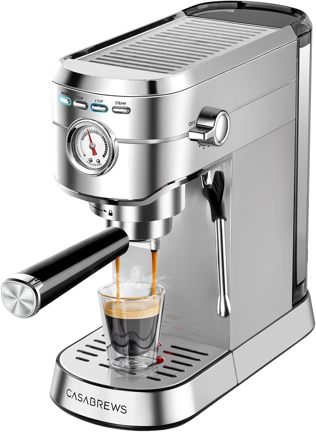 CM5418 Compact Espresso Machine with Milk Frothing Steam Wand | Stainless Steel, 20-Bar Pump, Built-in Pressure