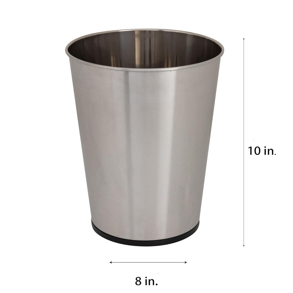 5 Liter Small Wastebasket, Stainless Steel | Compact Round Open Top Trash Can | Durable Bathroom Bedroom Dorm Office