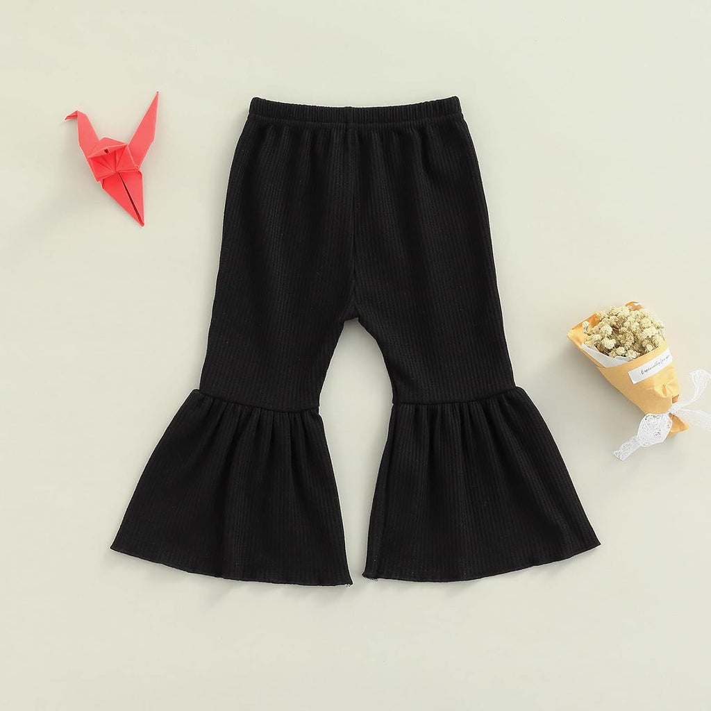 Toddler Bell Bottoms Baby Girls Leggings Ribbed Knit Flare Pants Solid Color Wide Leg Pants Ruffle Trousers