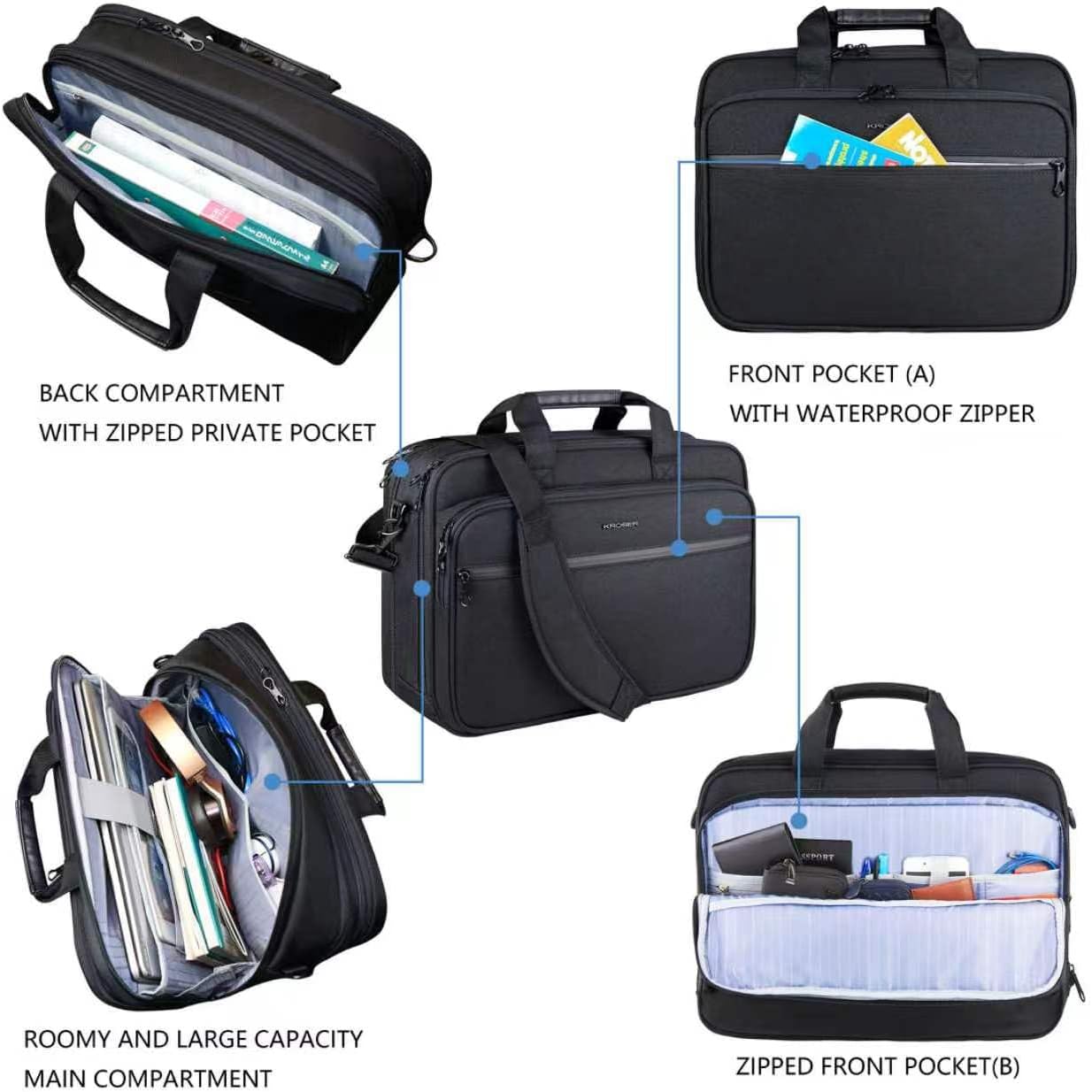 Laptop Bag Premium Laptop Briefcase Fits Up to 17.3 Inch Laptop Expandable Water-Repellent Shoulder Messenger Bag