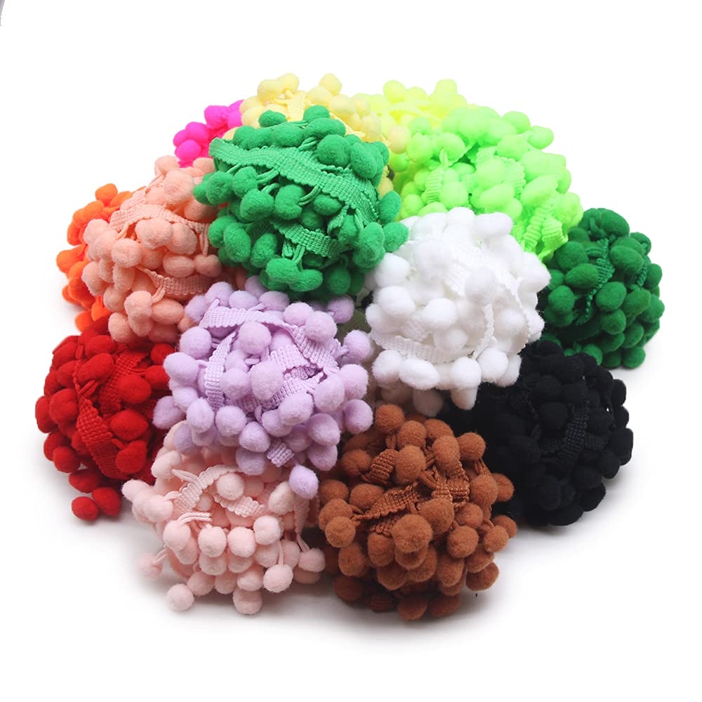 40 Yards Pom Pom Trim, 1" Wide Ball Fringe (Mixed Color)