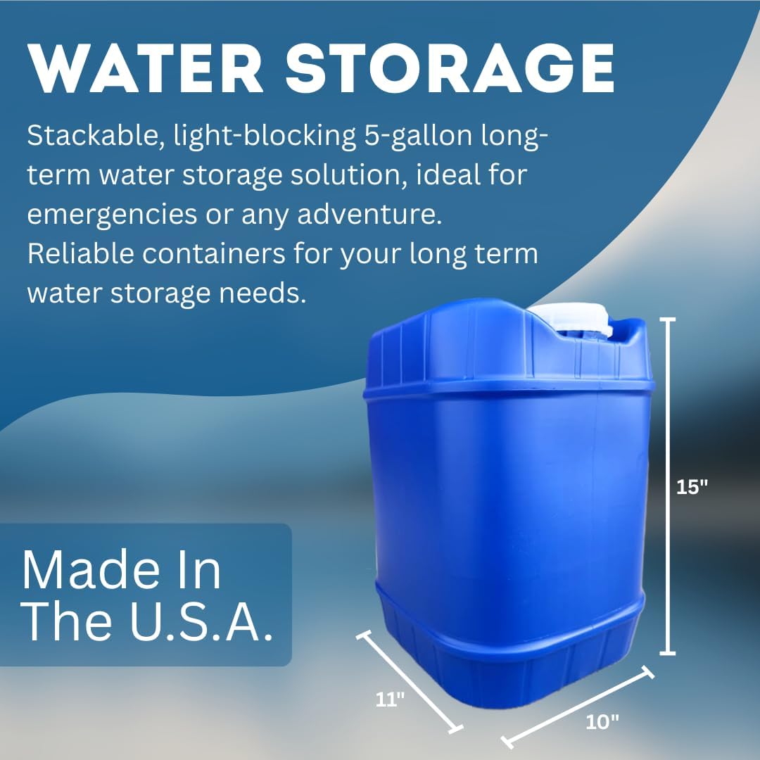 5-Gallon Stackable Water Storage Containers, 5 Lids + 1 Spigot, Easy Fill, Survial Supply Emergency Water Storage for