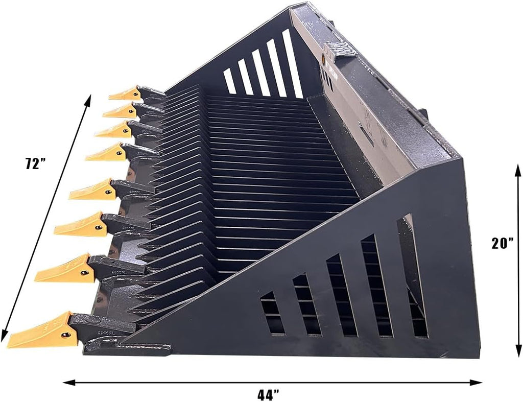 Skid Steer Rock Bucket Attachment, 72" Heavy Duty Root Rake Grapple Claw, ⅜" Tine Spacing, Fits for Bobcat for CAT