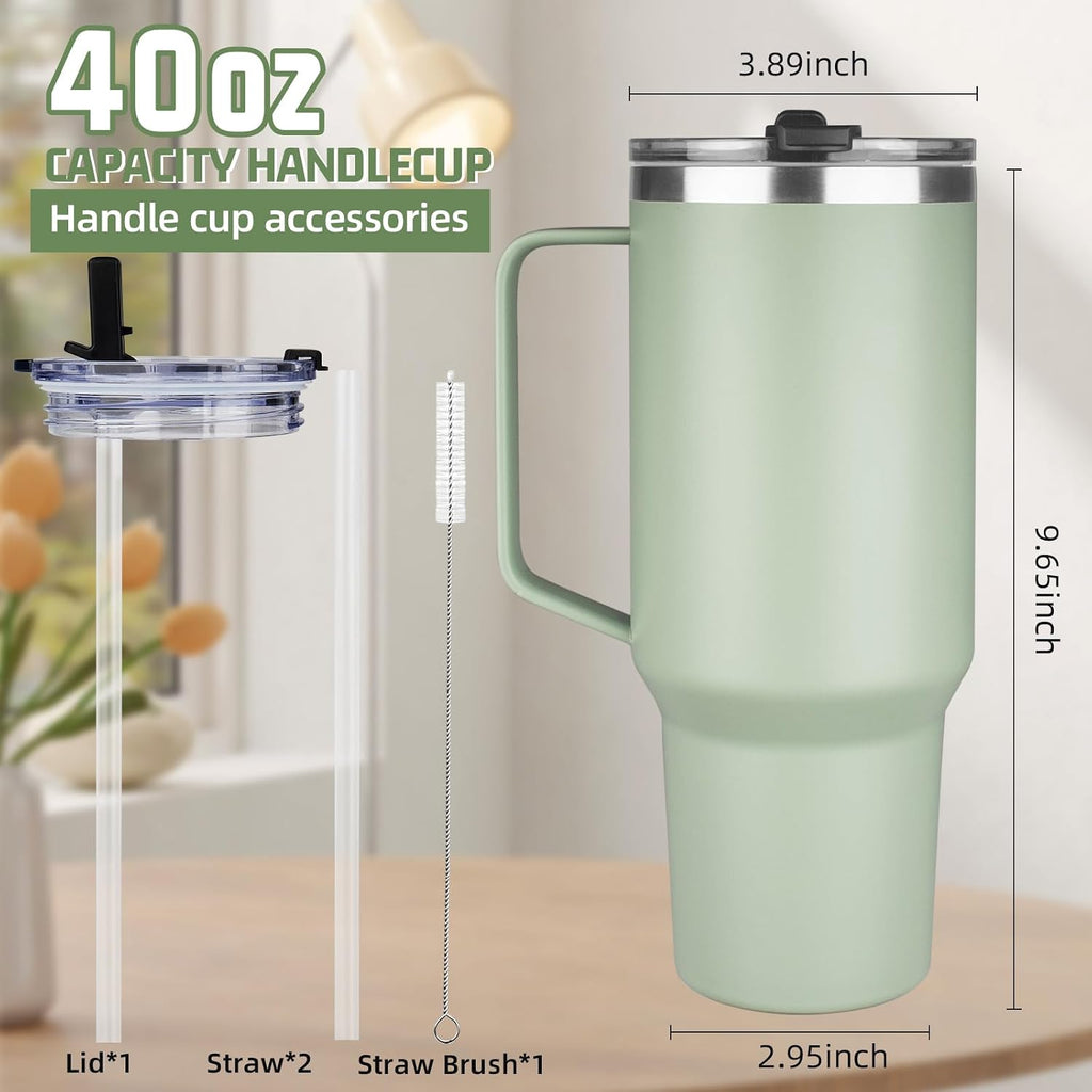 40 oz Tumbler with Handle and Flip Straw, 100% Leakproof Insulated Tumbler with Lid and Straw, Stainless Steel Travel