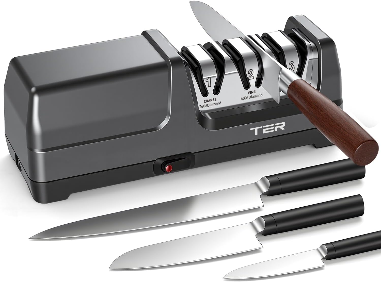 Electric Knife Sharpener, 3-Stage Diamond Knife Sharpener for Kitchen Knives 20-Degree Angle, 40S Quick Sharpening &