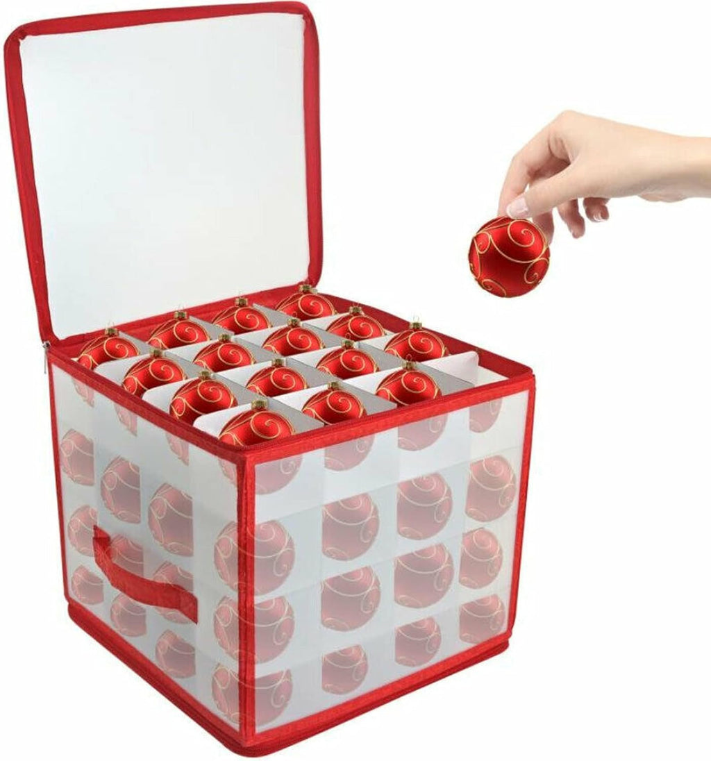 Christmas Ornament Storage Box,4 Tier Christmas Storage Box with Lid,64 Ornament Box With Durable Zippers and