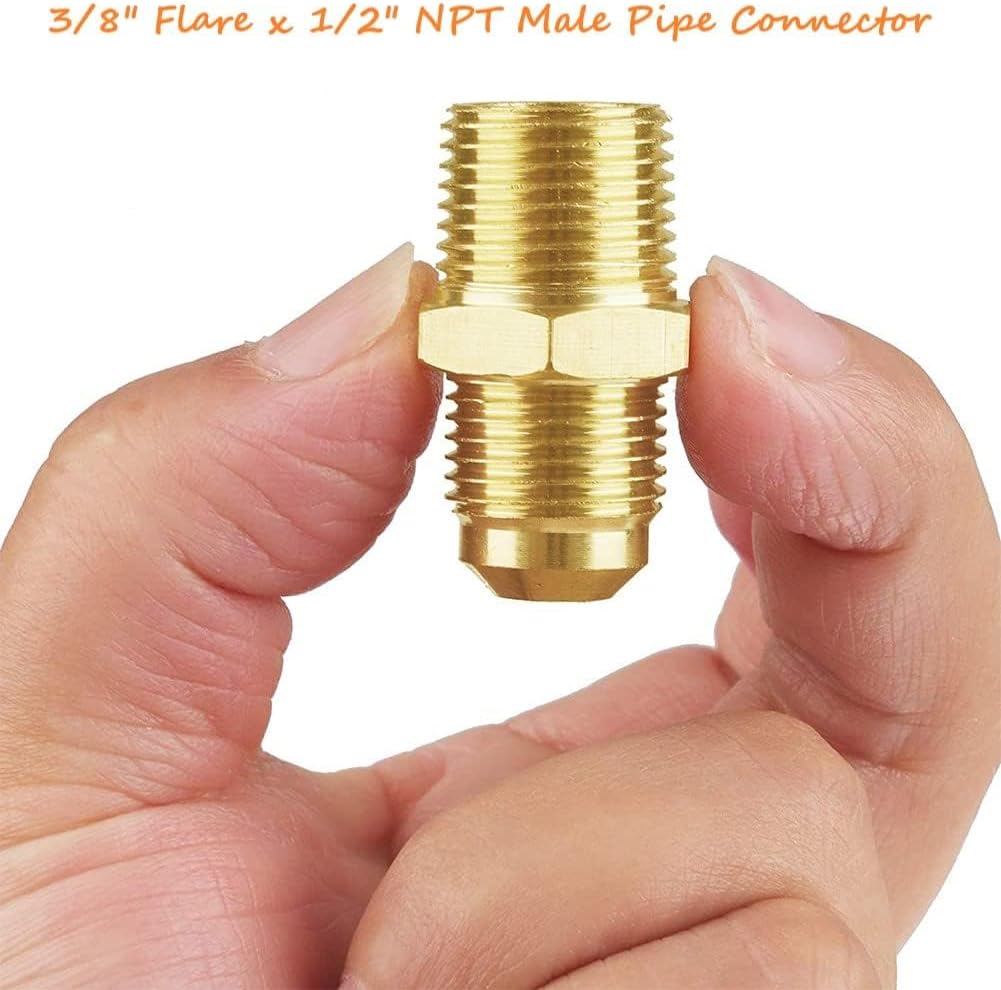 Brass 3/8" Male Flare x 1/2" NPT Male Tube Fitting Gas Adapter 2PCS