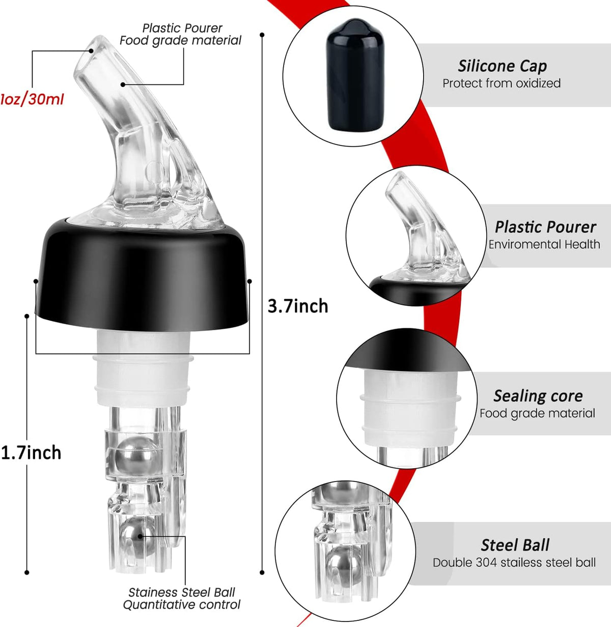 Automatic Measured Bottle Pourer - Quick Shot Spirit Liquor Pour Spouts with Dust Caps for Wine Cocktail Beverages