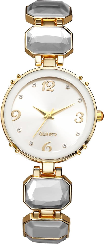 Women's Luxury Bangle Watches: Fashion Imitation Crystal Decoration Round Dial Analog Quartz Wrist Watch for Women