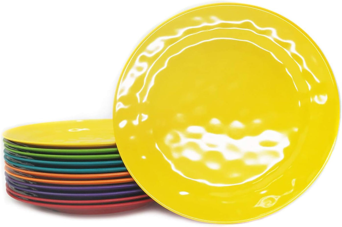 Melamine Plates set -10inch 12pcs 100% Melamine Dinner Plates for Everyday Use, Break-resistant and Lightweight
