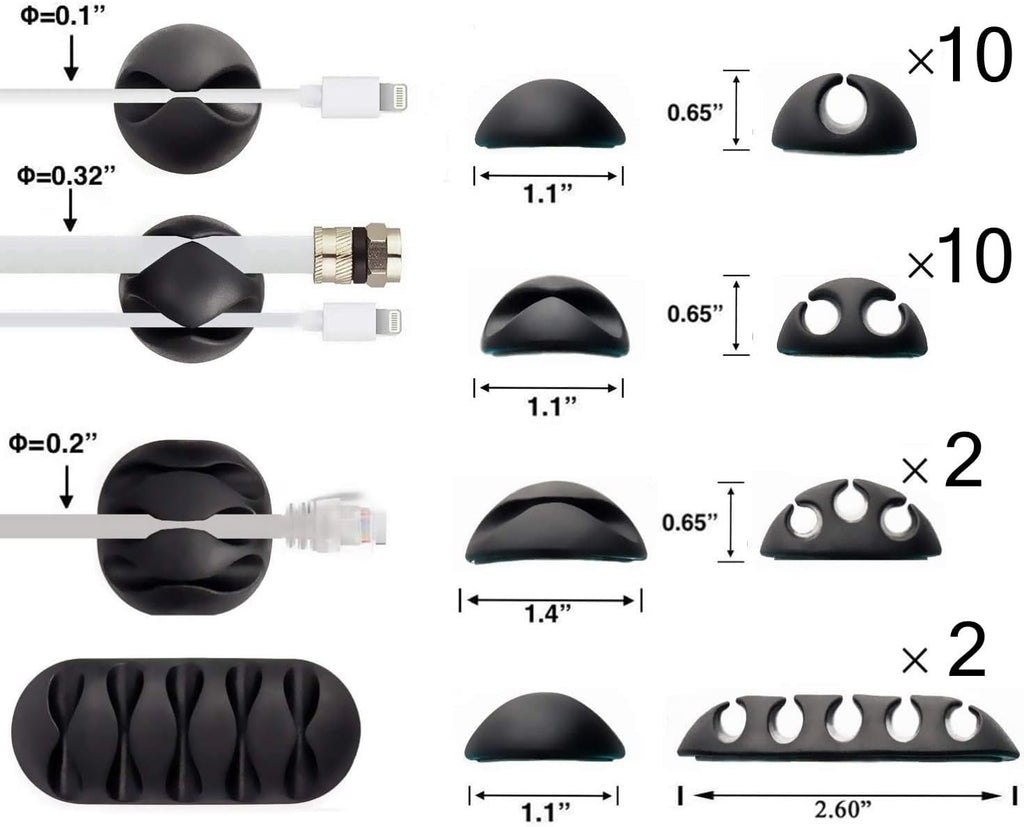 Desk Cable Management Cord Organizer, 24 Pack Black Self Adhesive Cord Holder Cable Clips, Ideal Cable Organizer Wire