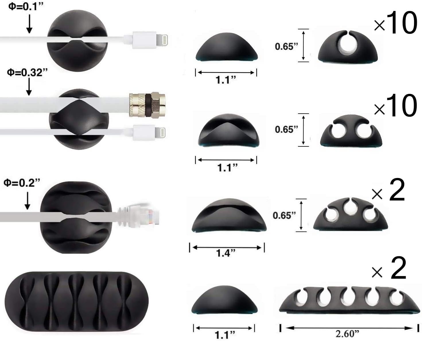 Desk Cable Management Cord Organizer, 24 Pack Black Self Adhesive Cord Holder Cable Clips, Ideal Cable Organizer Wire