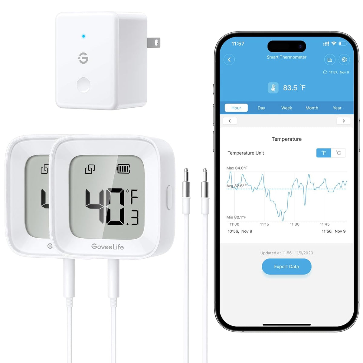 WiFi Refrigerator Thermometer 2-Pack with Gateway & LCD Display