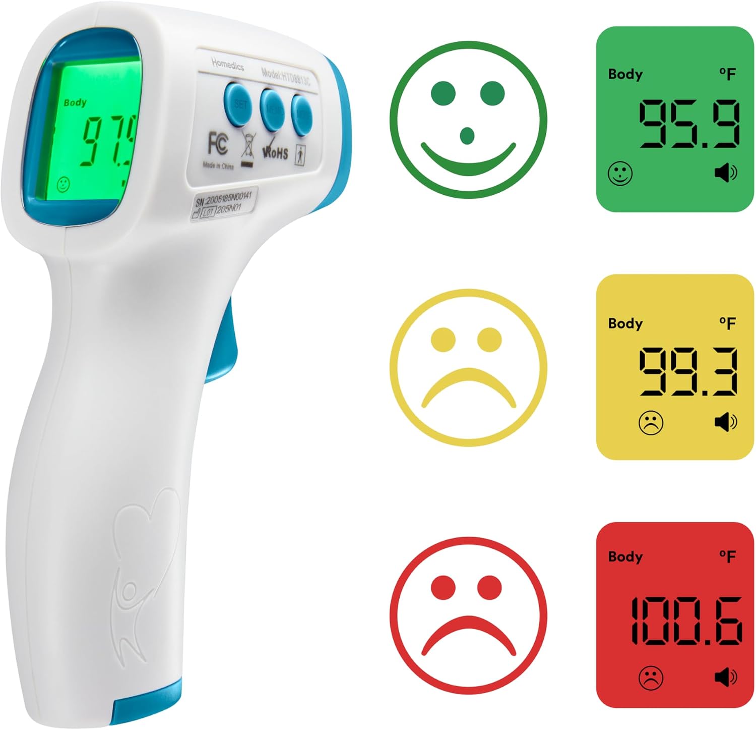 Non-Contact Infrared Forehead Thermometer, Clinically Proven Fast Accurate Results, High-Fever Alert with 4-in-1