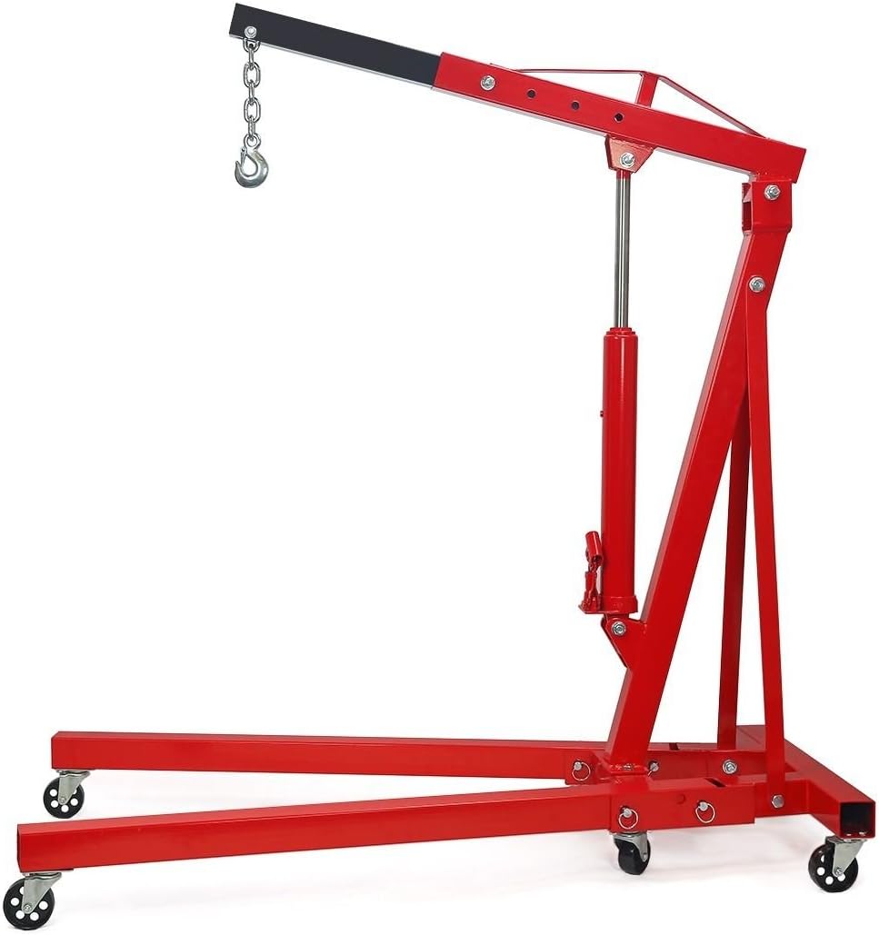 2 TON Engine Hoist Stand Cherry Picker Shop Crane Folding Engine Hoist Lift Garage Workshop Auto Repair, 4,000lbs