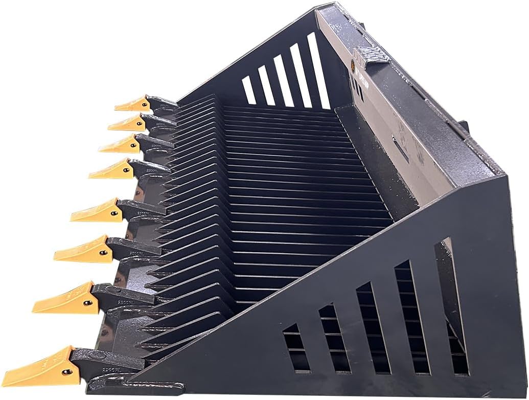 Rock Bucket Skid Steer Attachment, 78" Heavy Duty Root Rake Grapple Claw, ⅜ Tine Spacing, Fits for Bobcat for CAT for