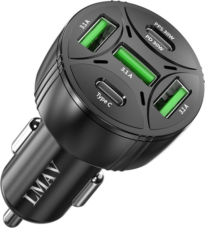 USB C Car Charger Adapter, 5 Ports 75W PD 3.0 Car Phone Charger Fast Charging Compatible with iPhone 16/15/14/13 Pro