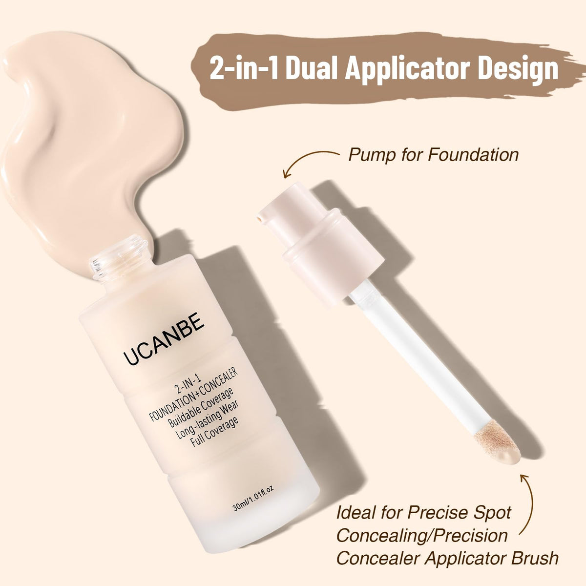 2-in-1 Liquid Foundation & Concealer, Full Coverage Foundation Makeup Set for Combination & Oily Skin, Hydrating