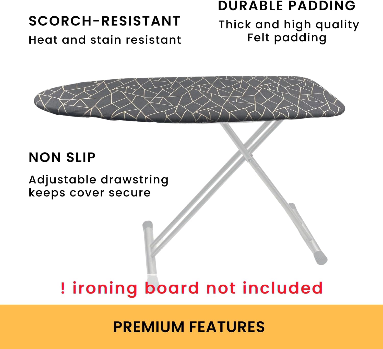Ironing Board Cover and Pad Standard Size 15x54 inch Extra Heavy Duty Thick Padding, Heat Reflective, Non Stick