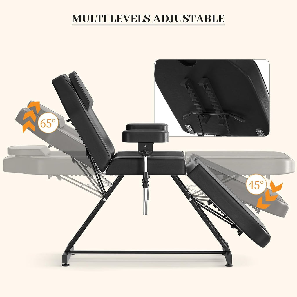 Tattoo Chair for Client, Adjustable Armrests Facial Lash Bed