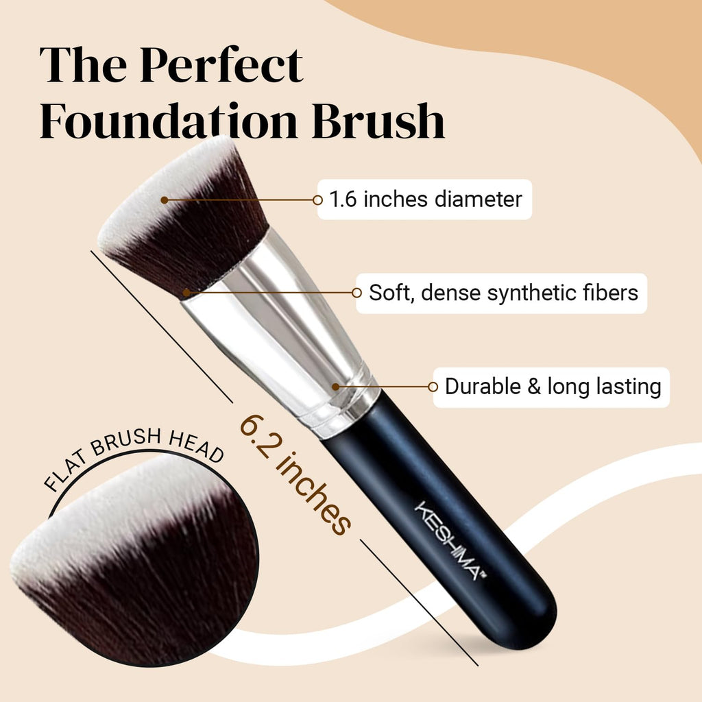 Large Flat Top Kabuki Foundation Brush by Keshima - Liquid, Cream & Powder | 1.6-inch top diameter flat top kabuki