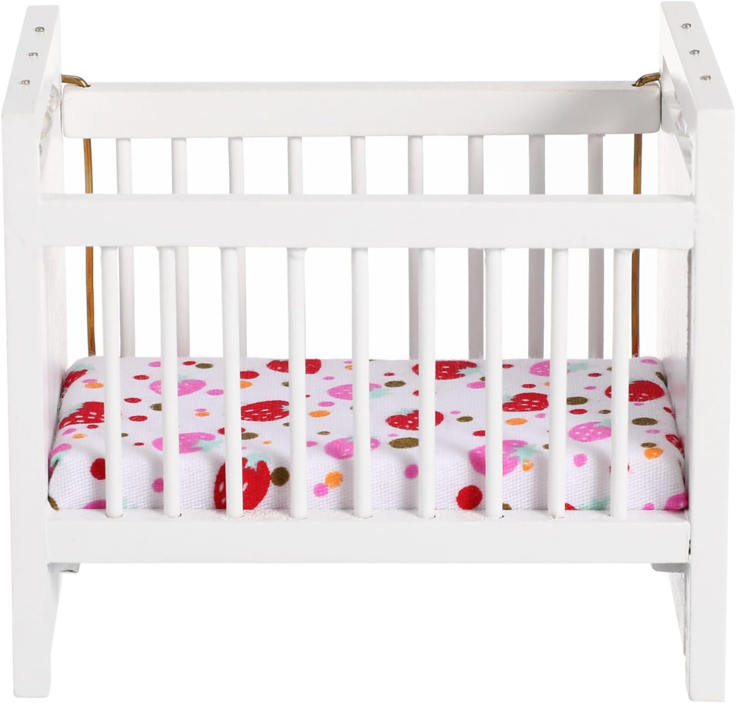 Dollhouse Miniature White Baby Crib, 1:12 Scale Wooden Rocking Cradle Furniture Compatible with Calico Critters Mice