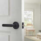 Contemporary Reno Door Lever with Lock, Privacy, Matte Black