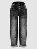 Women's Straight Leg Jeans Mid Rise Button Fly Jeans
